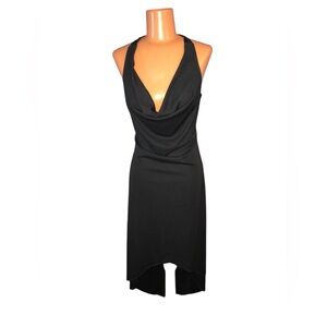 Mariposa Black Asymmetrical Backless Sheath Dress